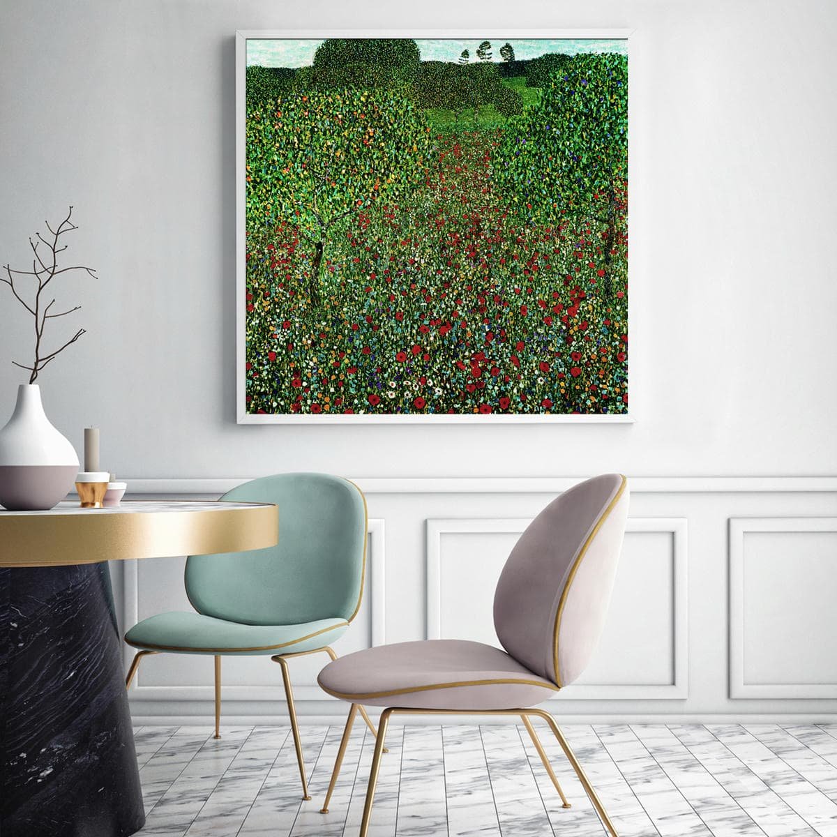 Wall Art 70cmx70cm Field of Poppies by Gustav Klimt White Frame Canvas - V207-1756 Wall Art 70cmx70cm Field of Poppies by Gustav Klimt White Frame Canvas - Image 3