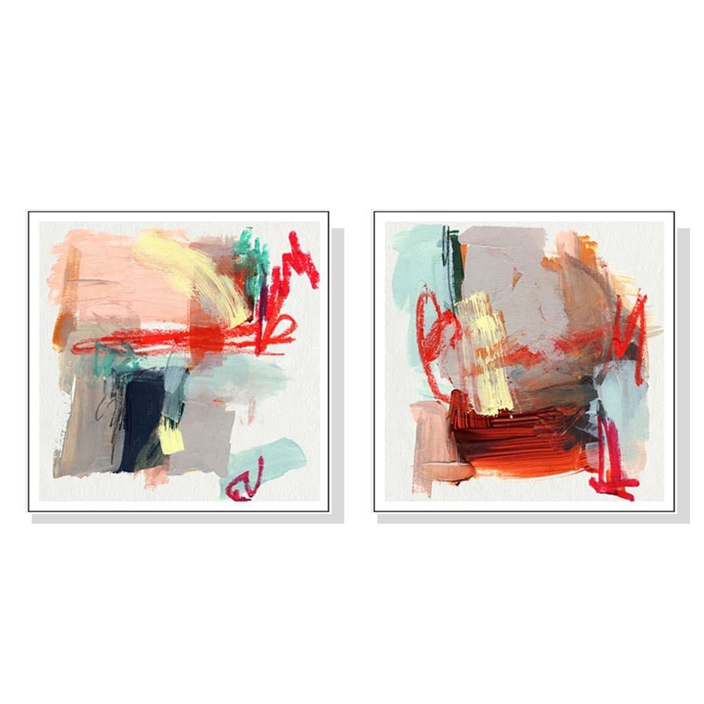 Wall Art 80cmx80cm Abstract Colourful Garden 2 Sets White Frame Canvas - V207-2052.2 Wall Art 80cmx80cm Abstract Colourful Garden 2 Sets White Frame Canvas