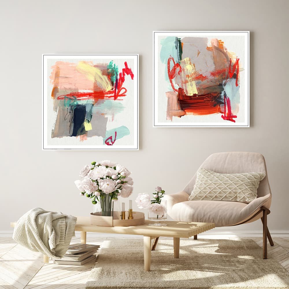 Wall Art 80cmx80cm Abstract Colourful Garden 2 Sets White Frame Canvas - V207-2052.2 Wall Art 80cmx80cm Abstract Colourful Garden 2 Sets White Frame Canvas - Image 3