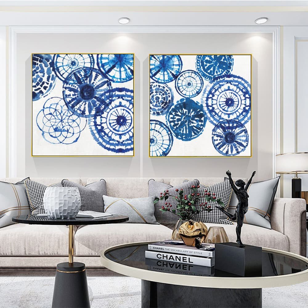 Wall Art 90cmx90cm Blue Day 2 Sets Gold Frame Canvas - V207-2062.3 Wall Art 90cmx90cm Blue Day 2 Sets Gold Frame Canvas - Image 3