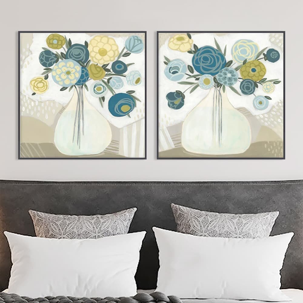 Wall Art 70cmx70cm Blue Bouquet 2 Sets Black Frame Canvas - V207-2093 Wall Art 70cmx70cm Blue Bouquet 2 Sets Black Frame Canvas - Image 3
