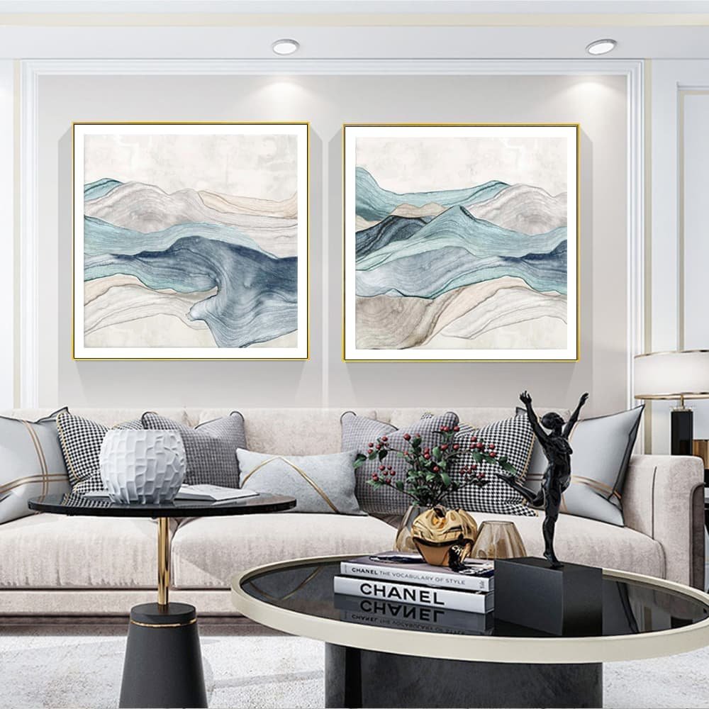 Wall Art 40cmx40cm Blue Mountain 2 Sets Gold Frame Canvas - V207-2094.1 Wall Art 40cmx40cm Blue Mountain 2 Sets Gold Frame Canvas - Image 2