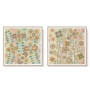 Wall Art 100cmx100cm Lovely Pattern II 2 Sets Wood Frame Canvas