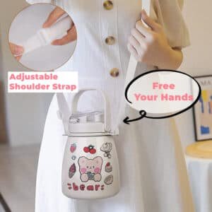 1000ml Large Water Bottle Stainless Steel Straw Water Jug with FREE Sticker Packs (Pink) - V213-BOTTLE02-PNK