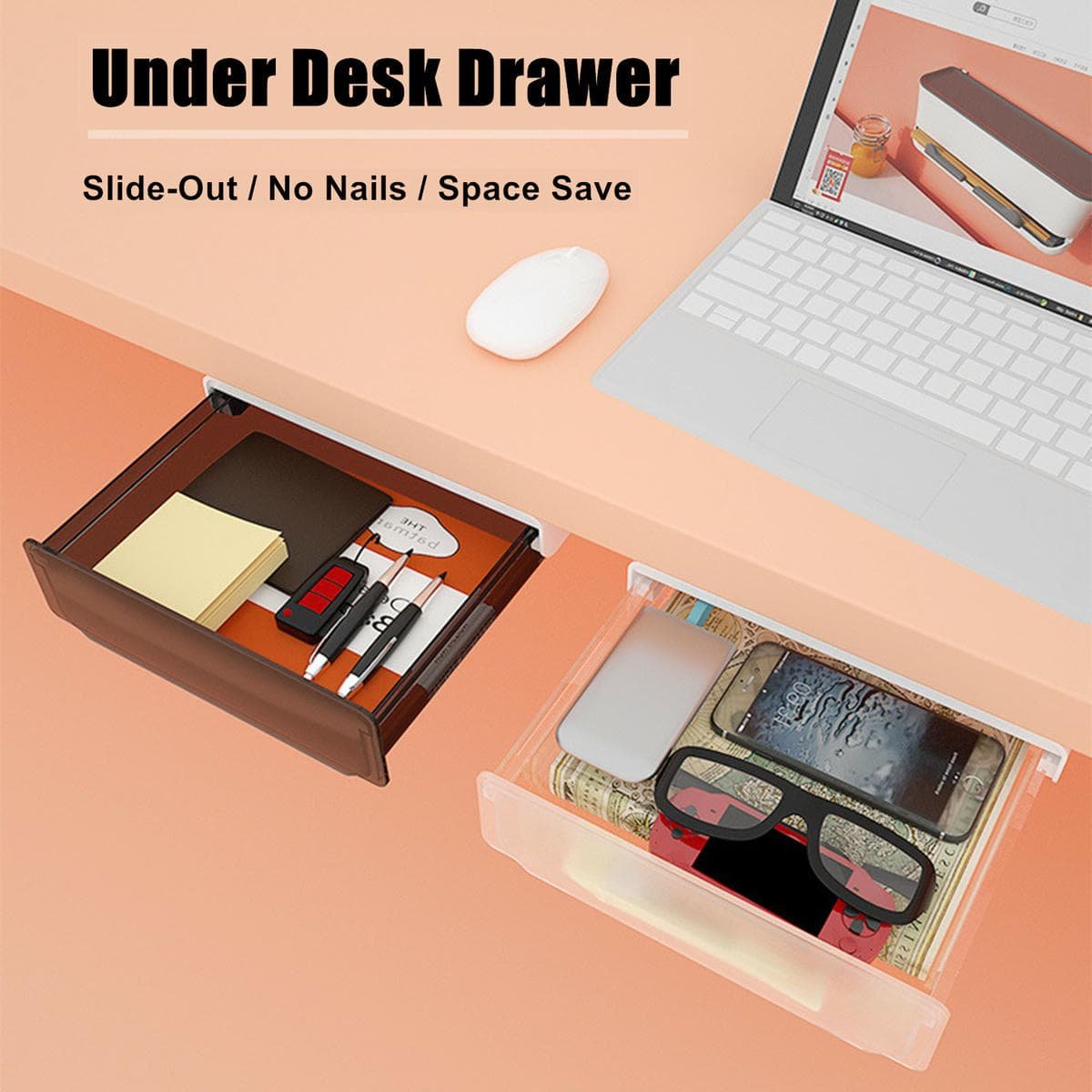 Under Desk Drawer Slide-out Large Office Organizers and Storage Drawers - Small Clear - V213-DRAWER-A-SCLR Under Desk Drawer Slide-out Large Office Organizers and Storage Drawers - Small Clear