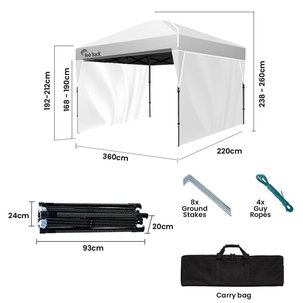 RED TRACK 3.6x2.2m Ultra Compact Folding Gazebo, Walls, Carry bag, Portable Outdoor Popup Marquee for Camping Beach, White - V219-OTDGZBRT2WWA V219 OTDGZBRT2WWA 225745 01