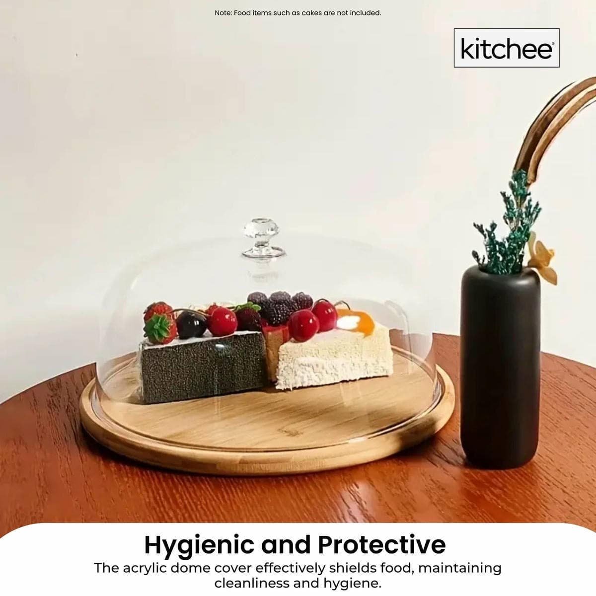 Kitchee 30cm Bamboo Cake Stand + Dome Acrylic Cover - Dessert Display Plate - V238-SUPDZ-41002621763664 V238 SUPDZ 41002621763664 202506301535 05