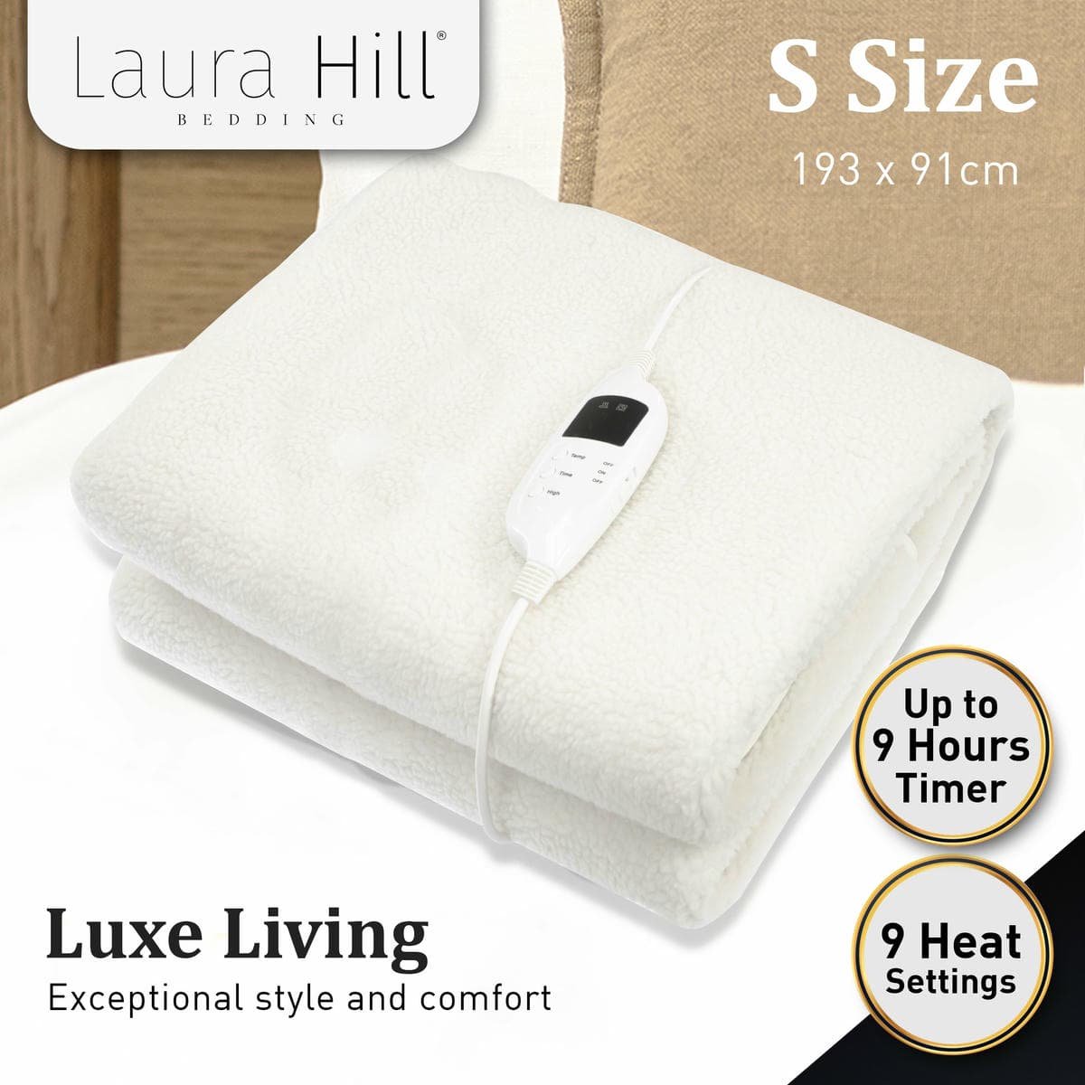 Laura Hill Single Electric Heated Underlay Blanket Fleecy Fabric with Timer - V240-BKT-FLC-CRM-SN Laura Hill Single Electric Heated Underlay Blanket Fleecy Fabric with Timer - Image 2
