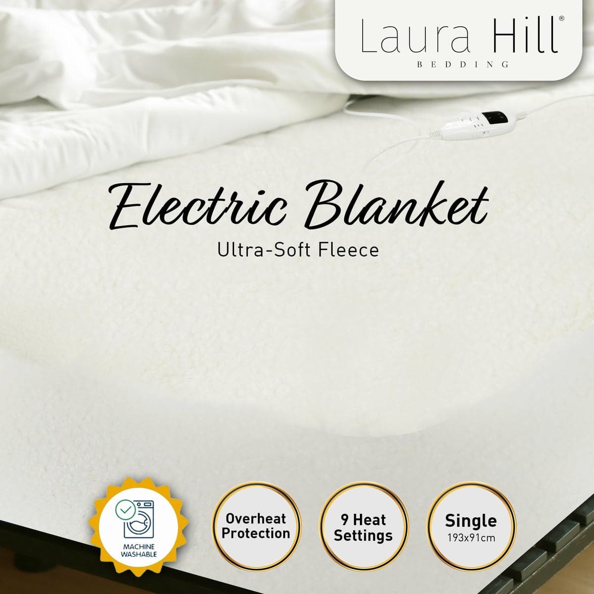 Laura Hill Single Electric Heated Underlay Blanket Fleecy Fabric with Timer - V240-BKT-FLC-CRM-SN Laura Hill Single Electric Heated Underlay Blanket Fleecy Fabric with Timer - Image 3