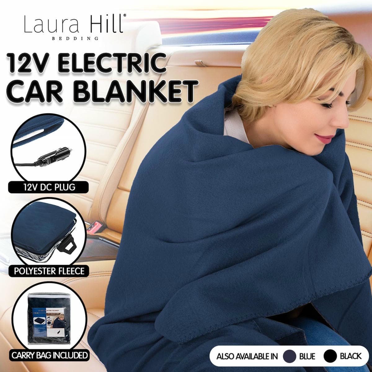 Laura Hill Heated Electric Car Blanket 150x110cm 12v - Navy Blue - V240-CHB-110-NVBU Laura Hill Heated Electric Car Blanket 150x110cm 12v - Navy Blue - Image 9