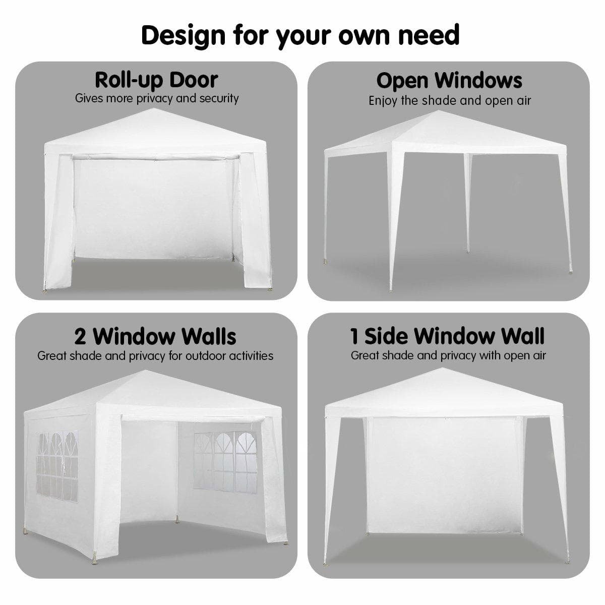 Wallaroo 3x3m Outdoor Party Wedding Event Gazebo Tent - White - V240-GAZ-WED-3X3-WH Wallaroo 3x3m Outdoor Party Wedding Event Gazebo Tent - White - Image 3
