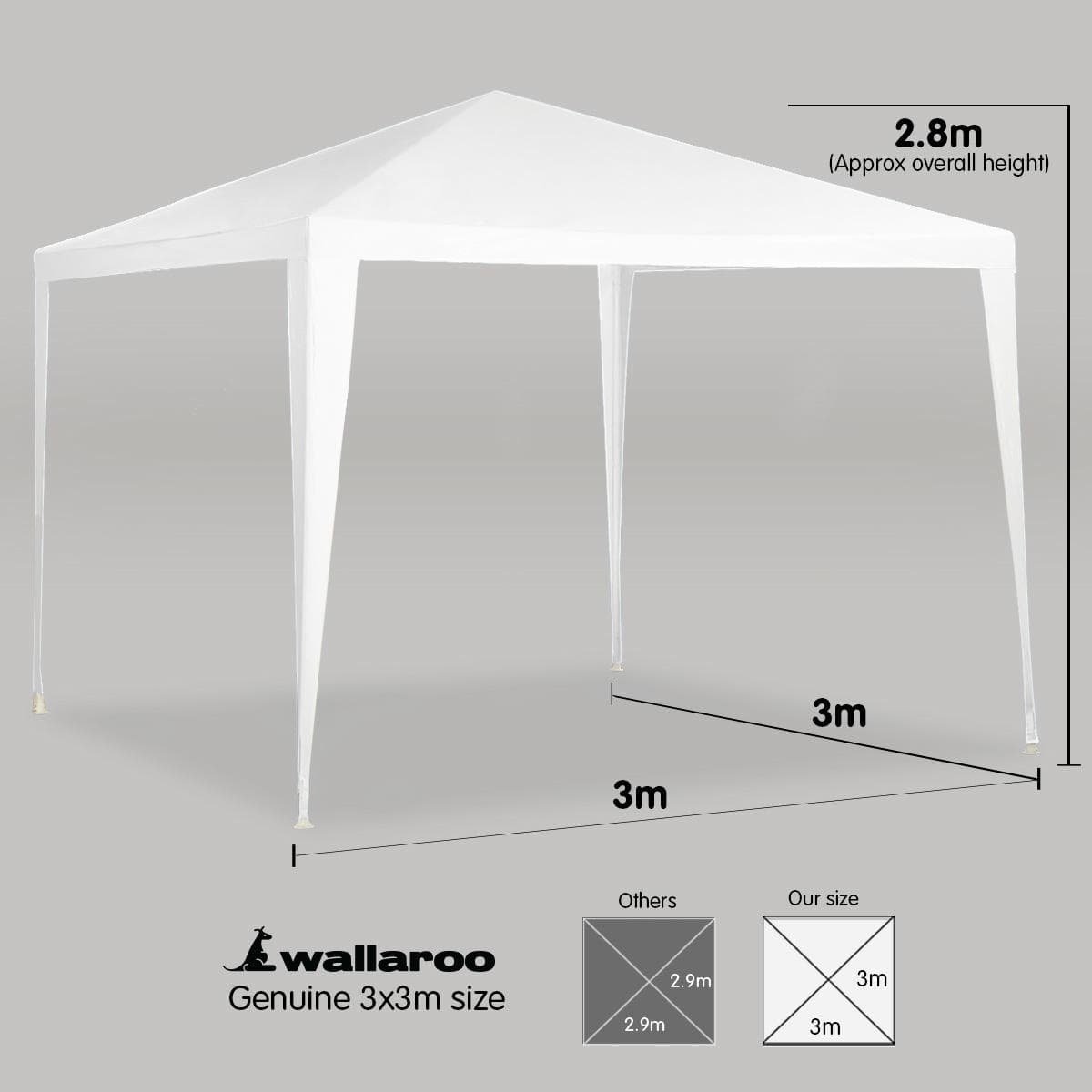 Wallaroo 3x3m Outdoor Party Wedding Event Gazebo Tent - White - V240-GAZ-WED-3X3-WH Wallaroo 3x3m Outdoor Party Wedding Event Gazebo Tent - White - Image 4