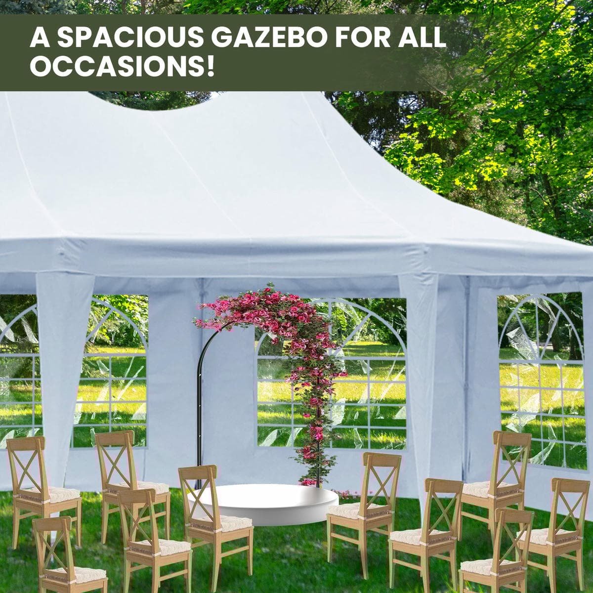 Wallaroo 6x4.5m Wedding Gazebo Marquee with Sidewalls - V240-GAZ-WED-6X45-WH Wallaroo 6x4.5m Wedding Gazebo Marquee with Sidewalls - Image 11