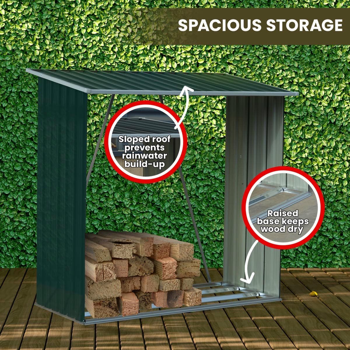 Wallaroo Wood Storage Shed Galvanized Steel - Green - V240-GSF-BSW-WSS-GN Wallaroo Wood Storage Shed Galvanized Steel - Green - Image 5