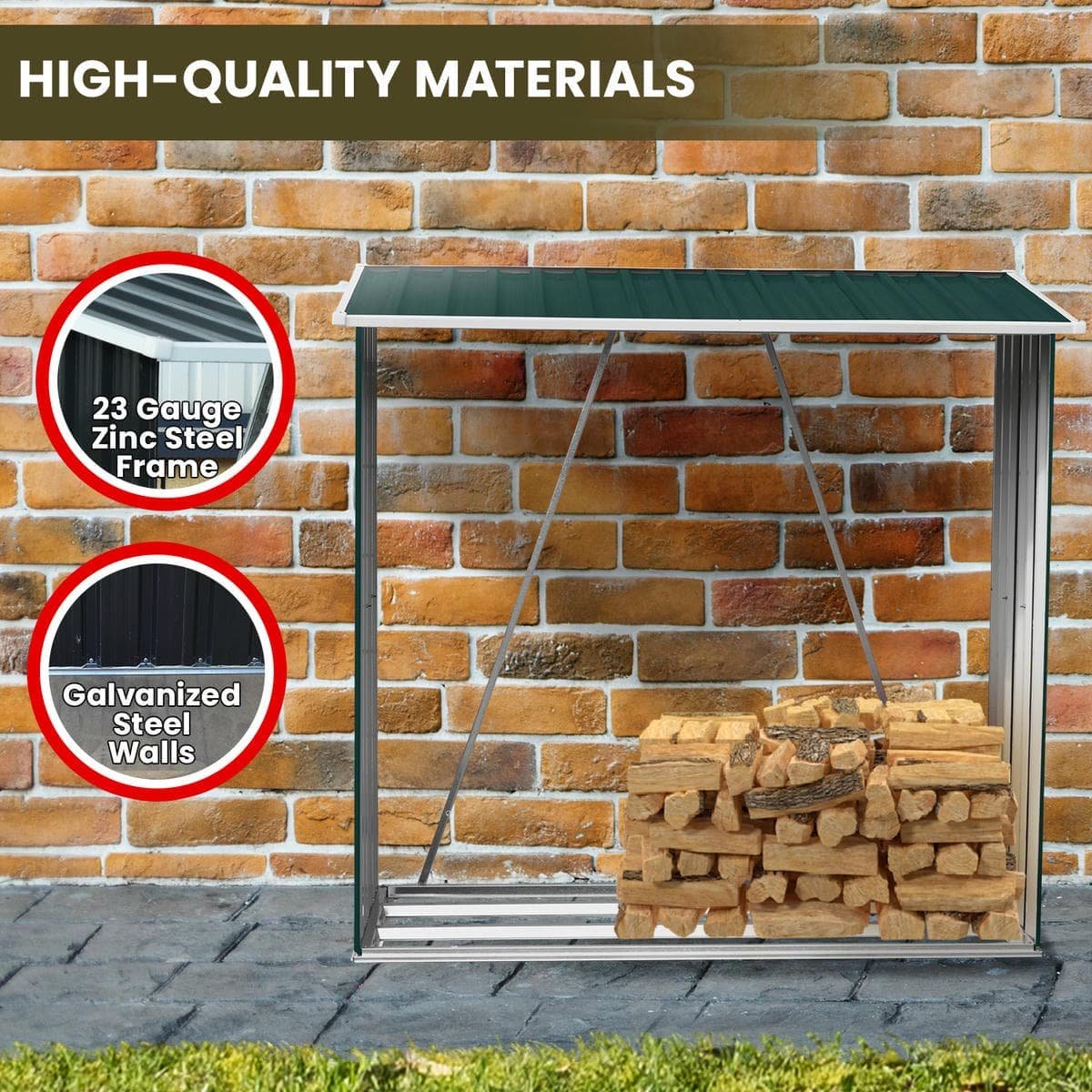 Wallaroo Wood Storage Shed Galvanized Steel - Green - V240-GSF-BSW-WSS-GN Wallaroo Wood Storage Shed Galvanized Steel - Green - Image 6