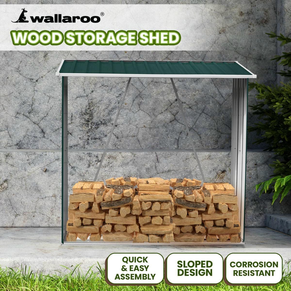 Wallaroo Wood Storage Shed Galvanized Steel - Green - V240-GSF-BSW-WSS-GN Wallaroo Wood Storage Shed Galvanized Steel - Green - Image 8