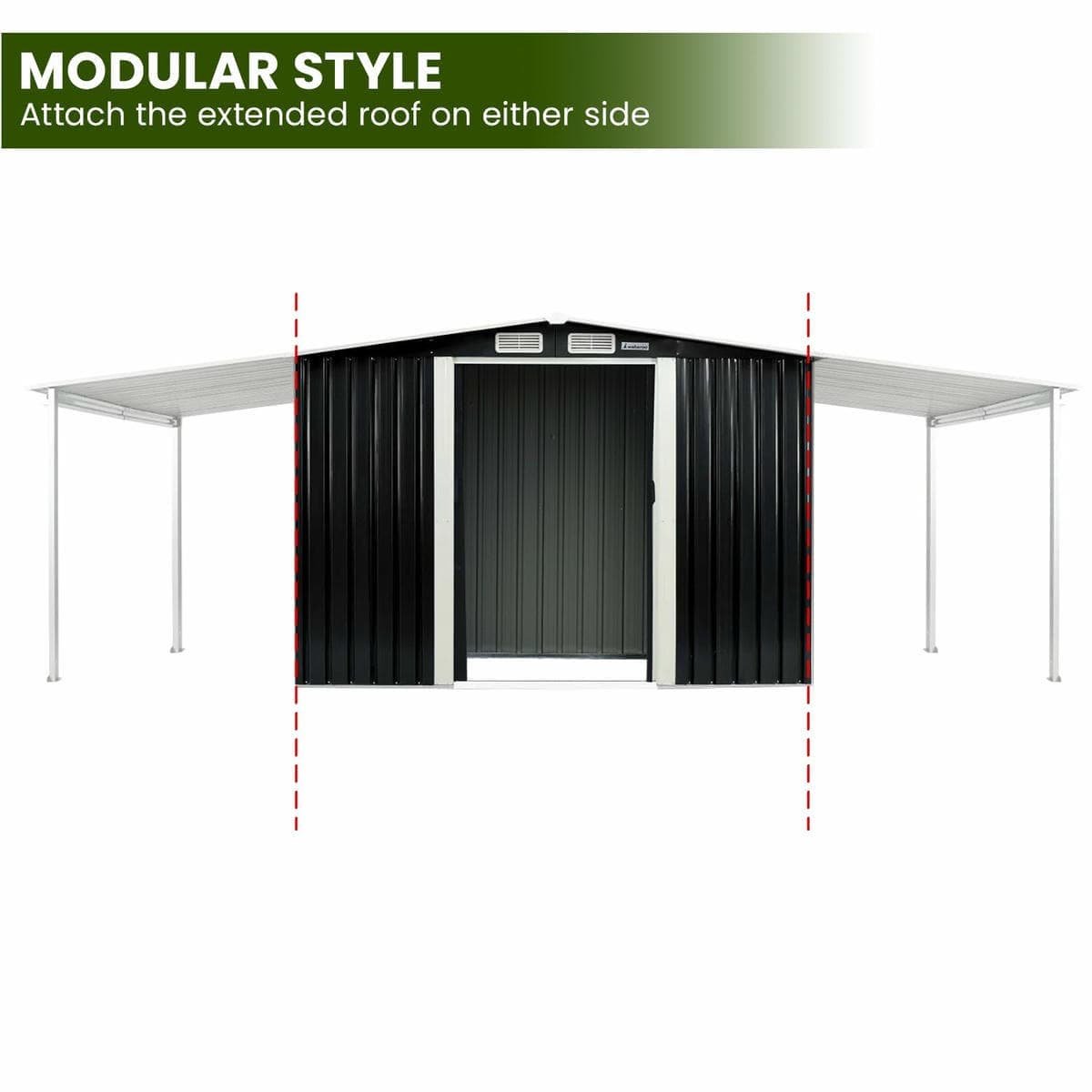 Wallaroo 6x8ft Zinc Steel Garden Shed with Open Storage - Black - V240-GSS-BSW-68O-BK Wallaroo 6x8ft Zinc Steel Garden Shed with Open Storage - Black - Image 5