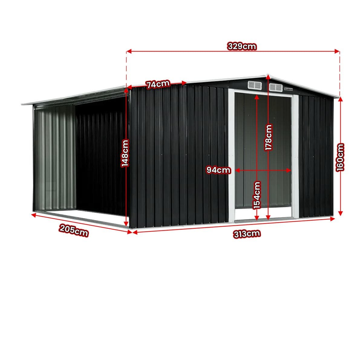 Wallaroo Garden Shed with Semi-Close Storage 6*8FT - Black - V240-GSS-BSW-68S-BK Wallaroo Garden Shed with Semi-Close Storage 6*8FT - Black - Image 2