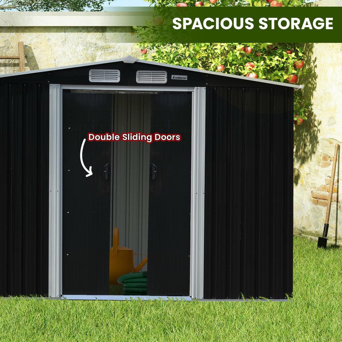 Wallaroo Garden Shed with Semi-Close Storage 6*8FT - Black - V240-GSS-BSW-68S-BK Wallaroo Garden Shed with Semi-Close Storage 6*8FT - Black - Image 5