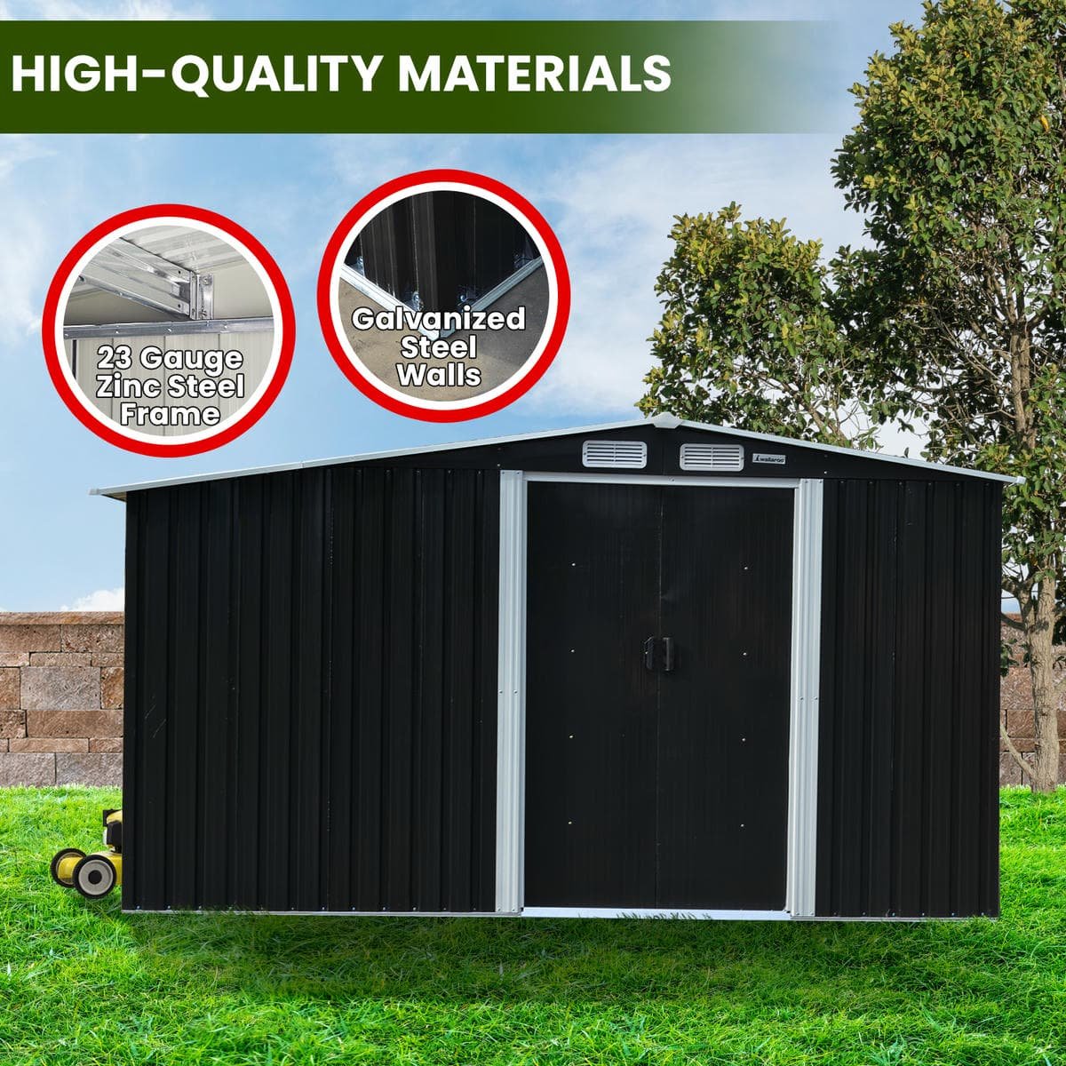 Wallaroo Garden Shed with Semi-Close Storage 6*8FT - Black - V240-GSS-BSW-68S-BK Wallaroo Garden Shed with Semi-Close Storage 6*8FT - Black - Image 7