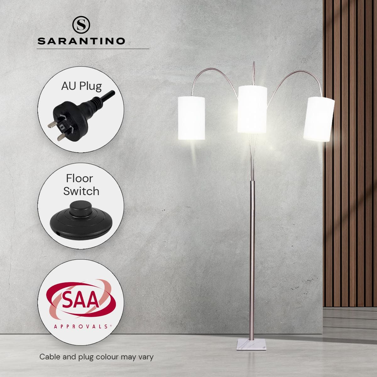 Sarantino 3-Light Metal Arc Floor Lamp - Nickel & Marble Finish - V240-LMP-MLM-50750 Sarantino 3-Light Metal Arc Floor Lamp - Nickel & Marble Finish - Image 9