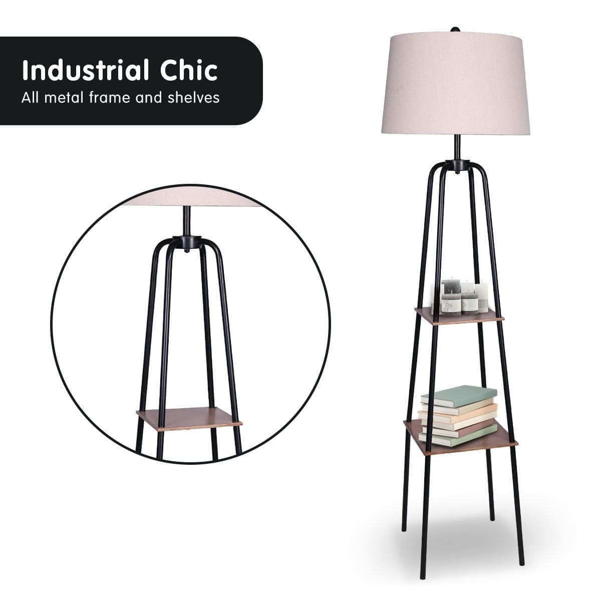 Sarantino Metal Etagere Floor Lamp Shade Metal Shelf in Wood Finish - V240-LMP-MLM-523 Sarantino Metal Etagere Floor Lamp Shade Metal Shelf in Wood Finish - Image 3