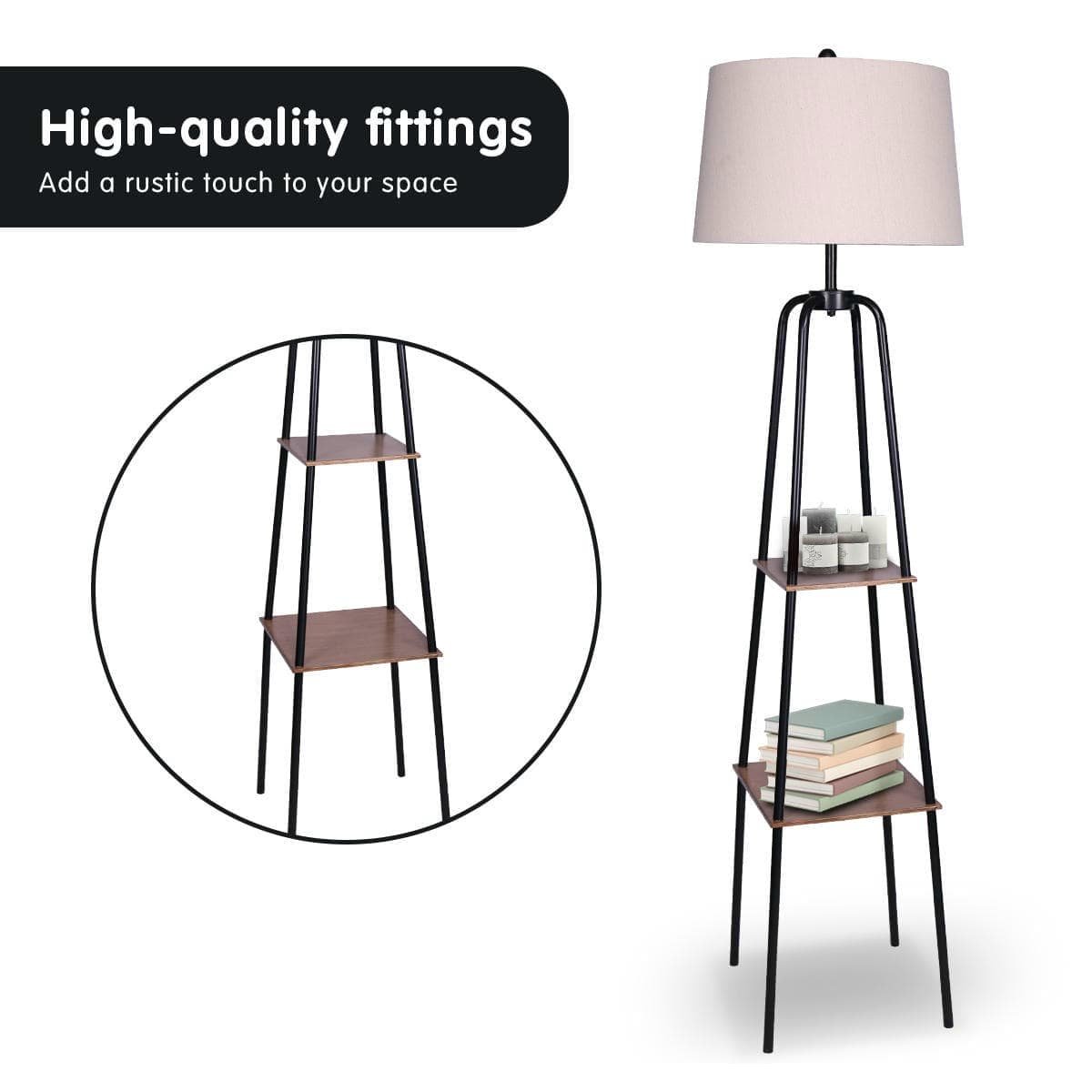 Sarantino Metal Etagere Floor Lamp Shade Metal Shelf in Wood Finish - V240-LMP-MLM-523 Sarantino Metal Etagere Floor Lamp Shade Metal Shelf in Wood Finish - Image 4