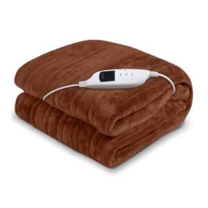 Laura Hill Electric Heated Blanket Throw Soft Coral Fleece w/ 9 Heat Settings - Brown