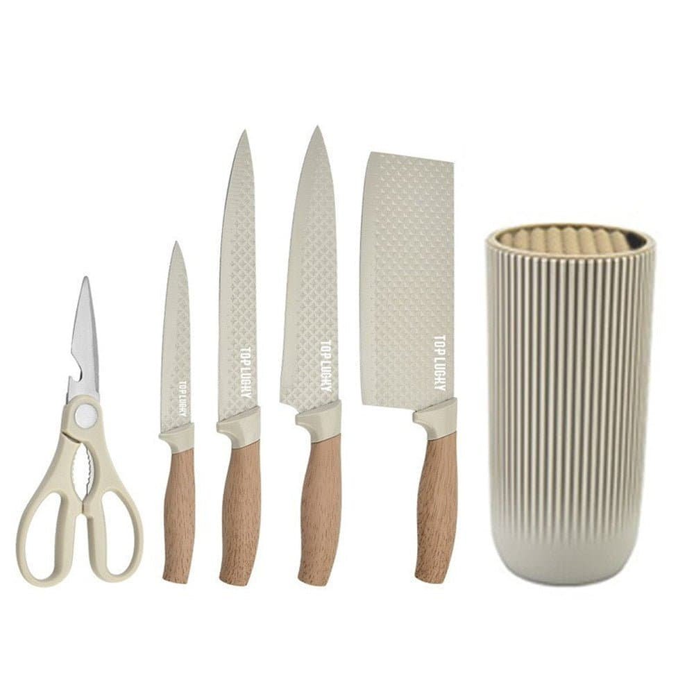6-Piece Kitchen Knife Set Non-Stick Stainless Steel Blades with Universal Knife Block - V255-KNIFE6PCS-K V255 KNIFE6PCS K 186583 01