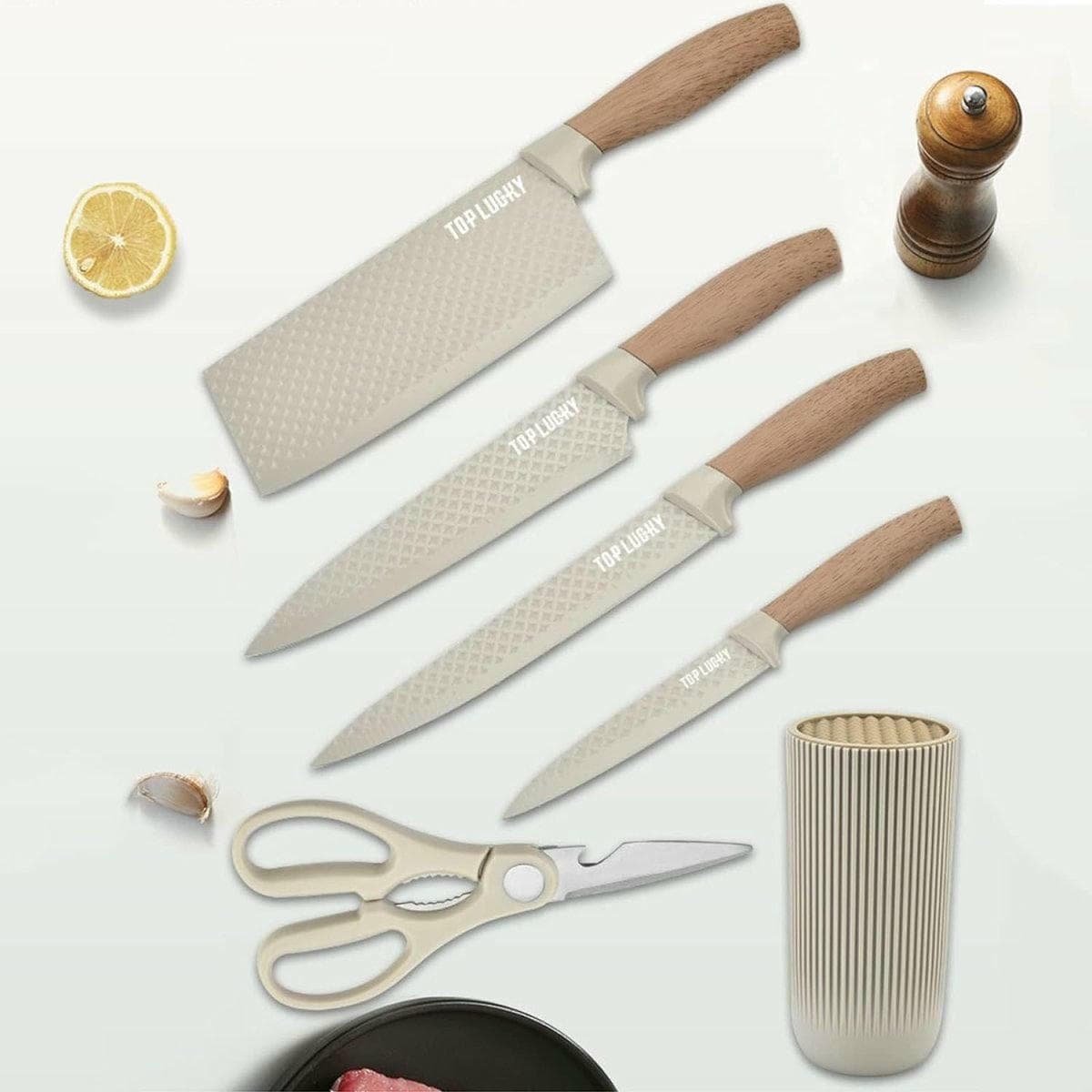 6-Piece Kitchen Knife Set Non-Stick Stainless Steel Blades with Universal Knife Block - V255-KNIFE6PCS-K V255 KNIFE6PCS K 186583 09