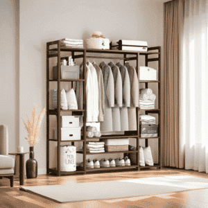 Bamboo Clothes Rack Garment Closet Storage Organizer Hanging Rail Shelf Dress room 130cm