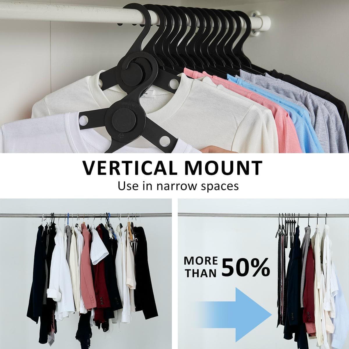 50X Plus Hanger Multiple Clothes Rack Organizer Foldable 10 Holes BLACK - V274-GM-CLHANG-NS20-BK 50X Plus Hanger Multiple Clothes Rack Organizer Foldable 10 Holes BLACK - Image 3