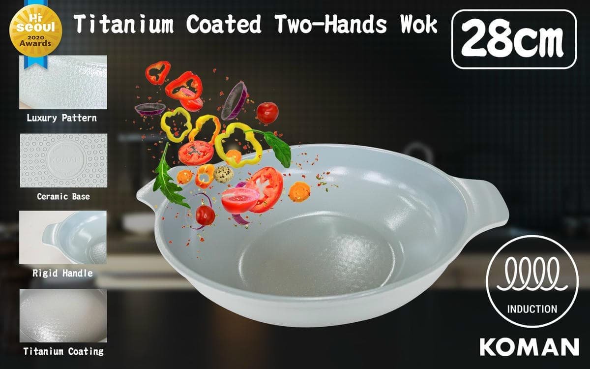 KOMAN Shinewon Vinch IH Two Hands Wok 28cm Ceramic Non-stick Titanium GREY - V274-HA-KO-COA2H28HICR-GY KOMAN Shinewon Vinch IH Two Hands Wok 28cm Ceramic Non-stick Titanium GREY - Image 2