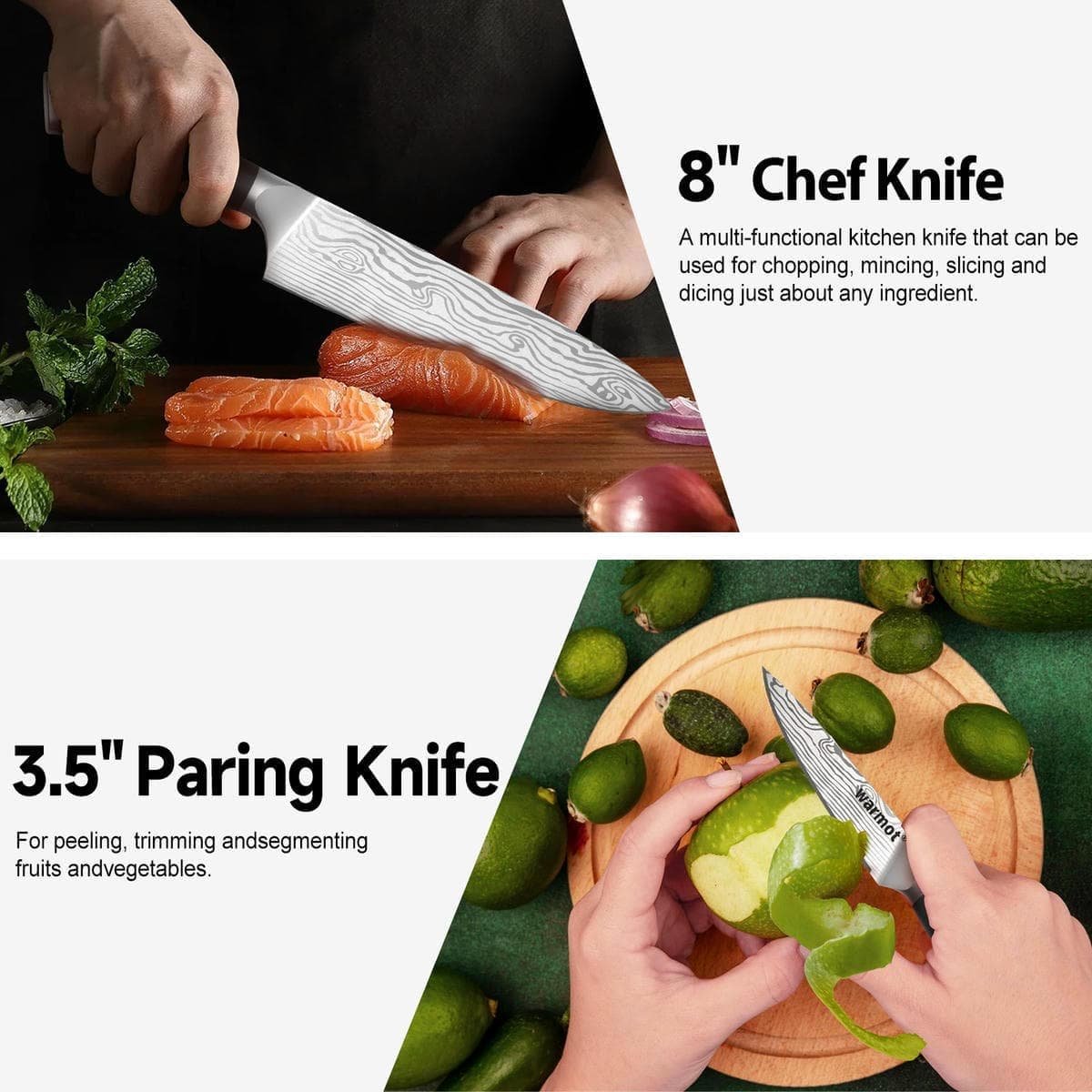 Warmot 3-Piece High Carbon Stainless Steel Cooking Knife Triple Riveted Handle with Gift Box(997-3) - V28-ELEWMT997-3 V28 ELEWMT997 3 197908 07