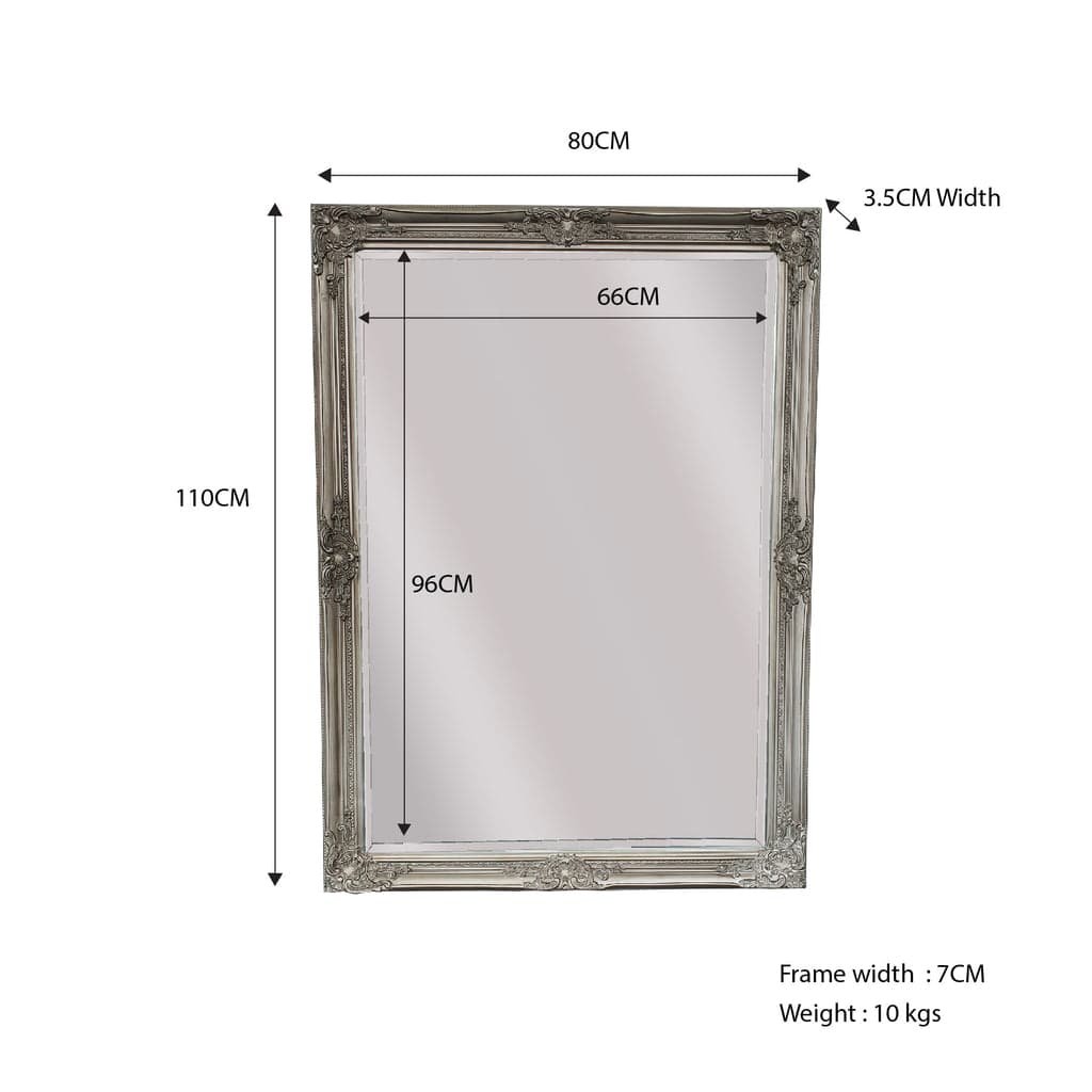 French Provincial Ornate Mirror - Antique Silver - Small 80cm x 110cm - V292-MIRR-FRN012 French Provincial Ornate Mirror - Antique Silver - Small 80cm x 110cm - Image 2