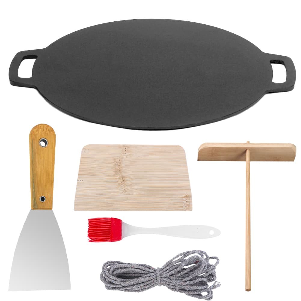 34cm Seasoned Cast Iron Induction Crepes Pan Baking Pancake Tool Pizza Bakeware - V324-CS2-FLATPAN-34CM 34cm Seasoned Cast Iron Induction Crepes Pan Baking Pancake Tool Pizza Bakeware