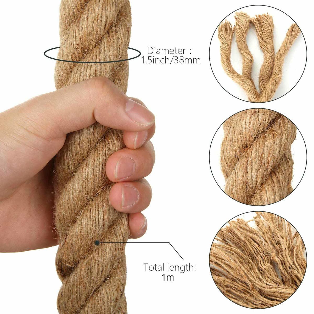 1m Sisal 40mm Rope Natural Twine Cord Thick Jute Hemp Manila Crafting Home Decor - V324-HO-40MMSROPE1M 1m Sisal 40mm Rope Natural Twine Cord Thick Jute Hemp Manila Crafting Home Decor - Image 4