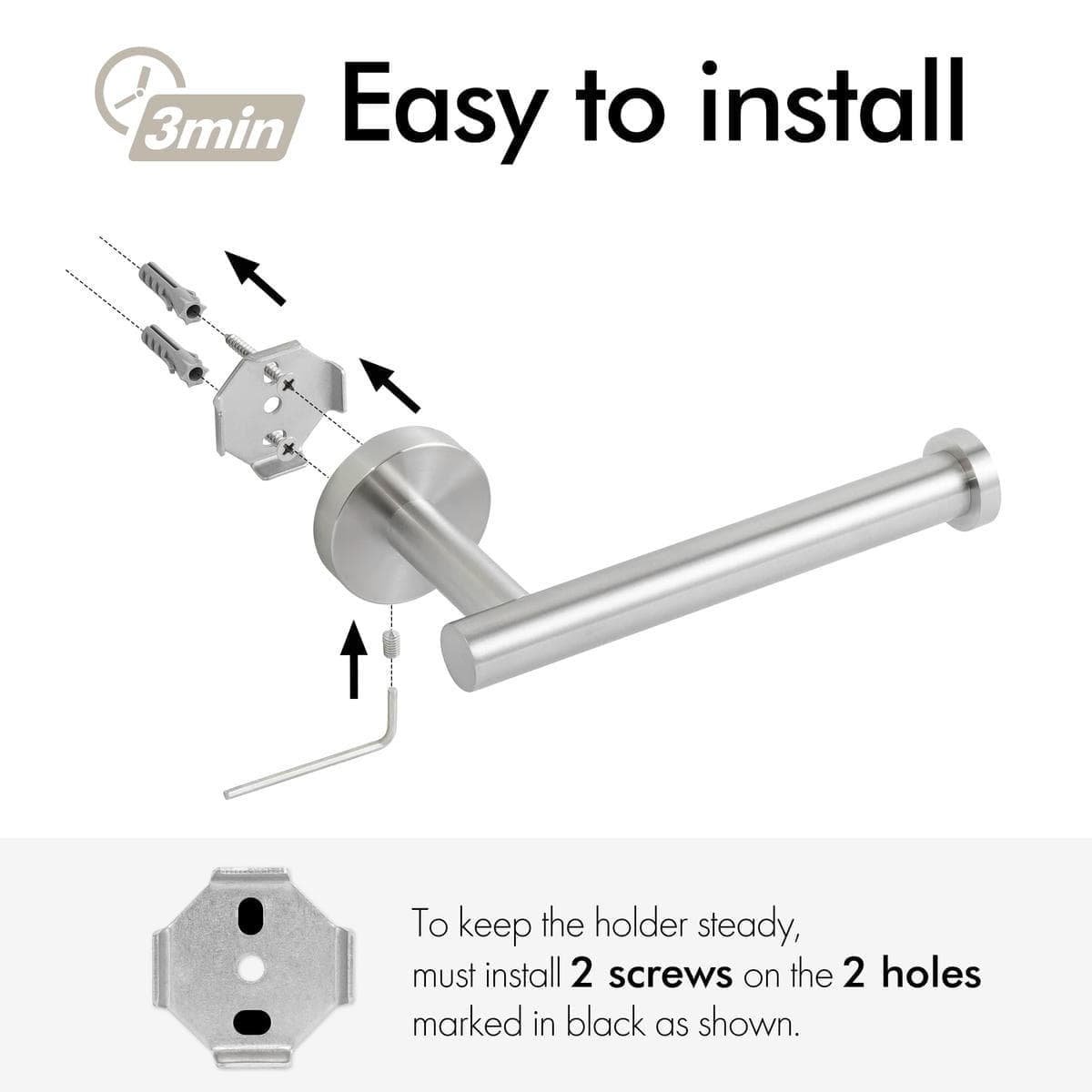 Toilet Paper Holder Bathroom Paper Roll Holder Roll Holder brushed Silver Wall Mount 304 - V324-HO-TPHOLD-DKSI V324 HO TPHOLD DKSI 150870 03