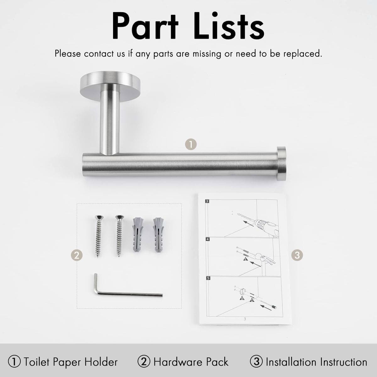 Toilet Paper Holder Bathroom Paper Roll Holder Roll Holder brushed Silver Wall Mount 304 - V324-HO-TPHOLD-DKSI V324 HO TPHOLD DKSI 150870 04
