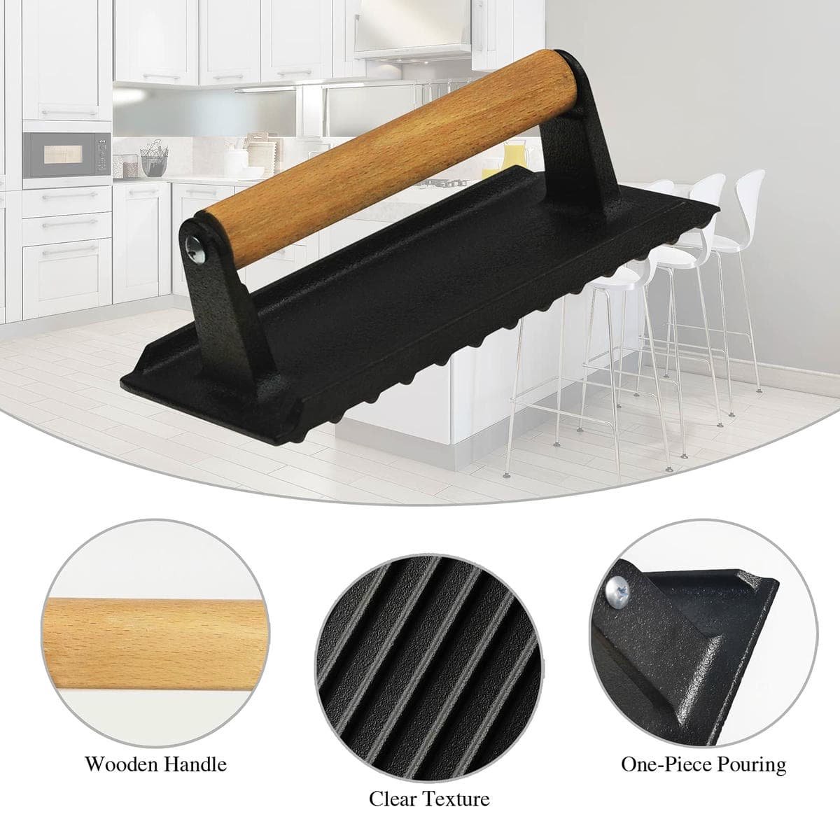 Heavy Duty Round / Rectangle Cast Iron Grill Burger Press Pre-Seasoned Steak Griddle BBQ Grilling - V324-TSD-BBPRESSET V324 TSD BBPRESSET 151068 02