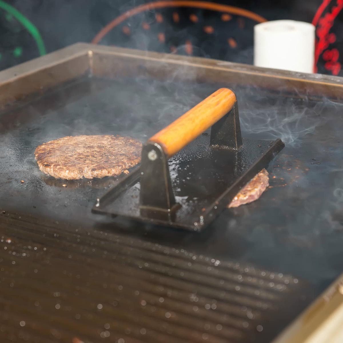 Heavy Duty Round / Rectangle Cast Iron Grill Burger Press Pre-Seasoned Steak Griddle BBQ Grilling - V324-TSD-BBPRESSET V324 TSD BBPRESSET 151068 03