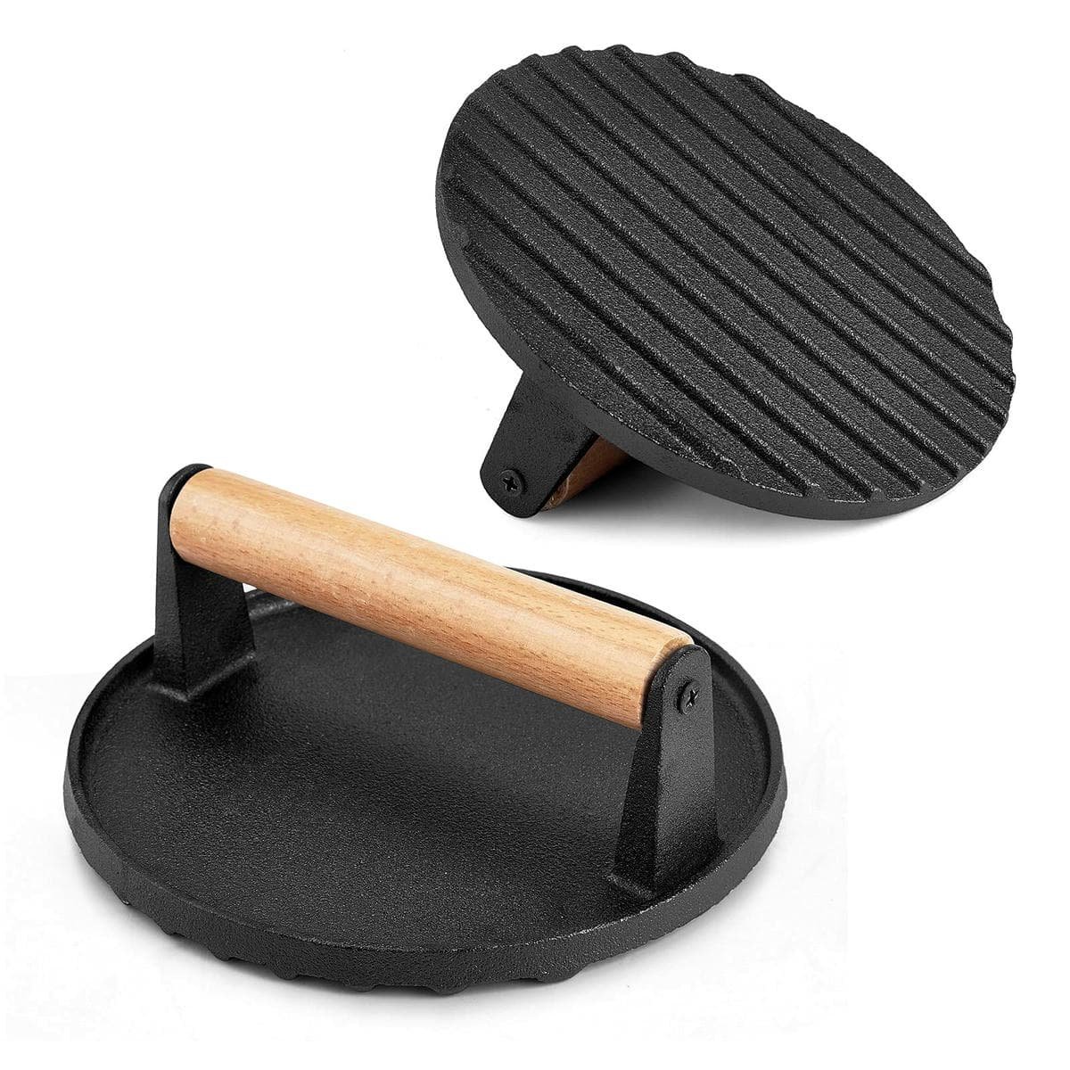 Heavy Duty Round / Rectangle Cast Iron Grill Burger Press Pre-Seasoned Steak Griddle BBQ Grilling - V324-TSD-BBPRESSET V324 TSD BBPRESSET 151068 07