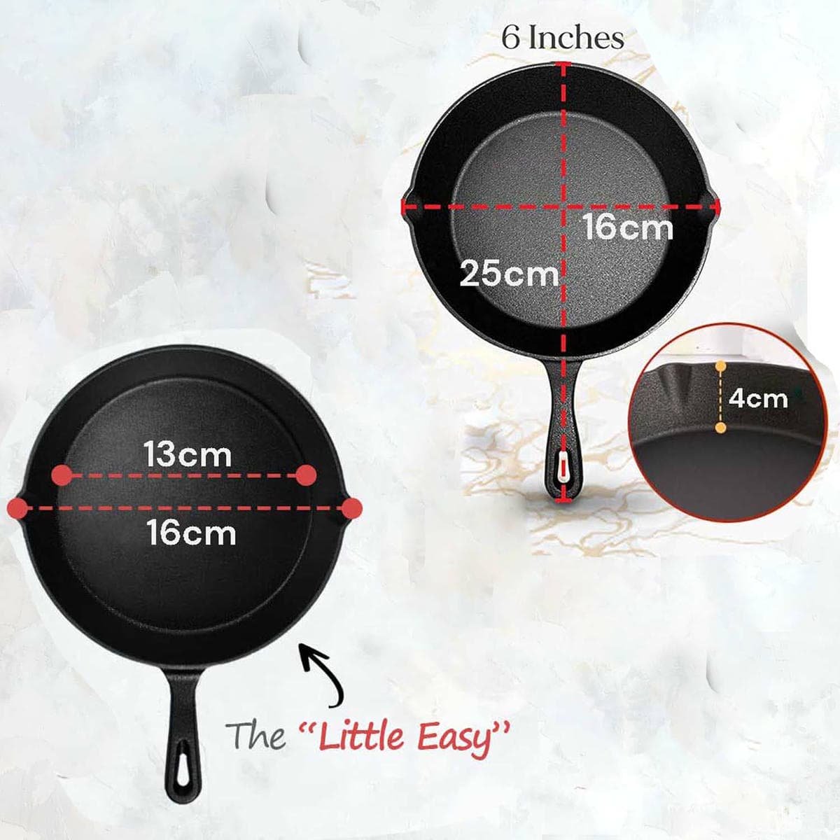 6inch 16cm Cast Iron Skillet Cookware Chef Quality Pre-Seasoned Pan Pans - V324-TSD-FRPAN16CM 6inch 16cm Cast Iron Skillet Cookware Chef Quality Pre-Seasoned Pan Pans - Image 2