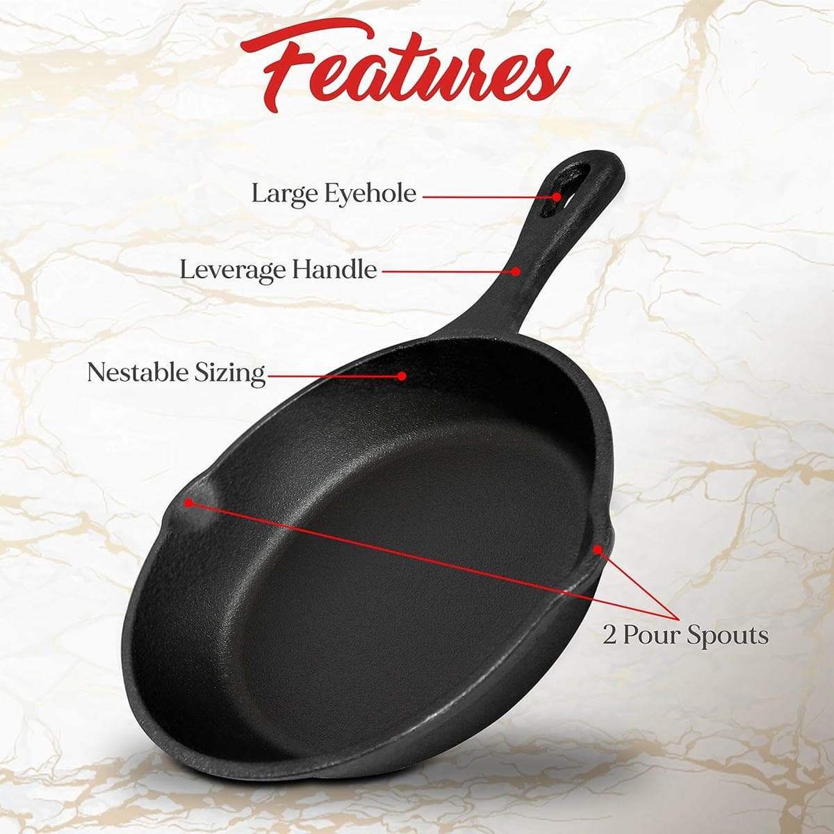 6inch 16cm Cast Iron Skillet Cookware Chef Quality Pre-Seasoned Pan Pans - V324-TSD-FRPAN16CM 6inch 16cm Cast Iron Skillet Cookware Chef Quality Pre-Seasoned Pan Pans - Image 5
