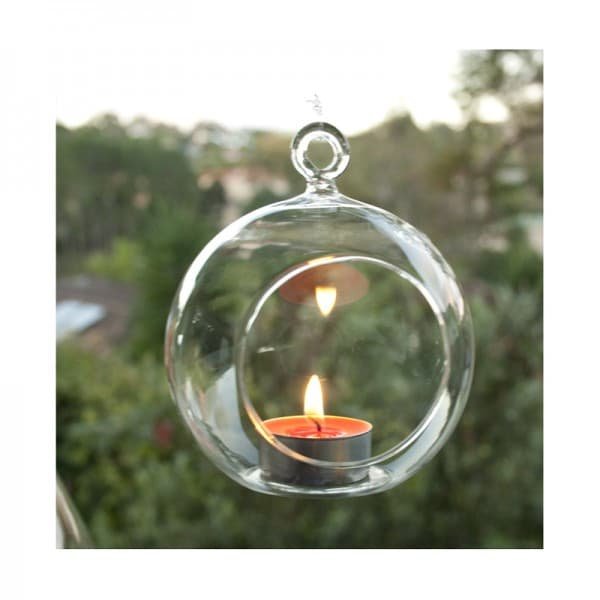 10 x Hanging Clear Glass Ball Tealight Candle Holder - 8cm Diameter / High - Wedding Globe Decoration Terrarium Succulent Plant Mini Garden Holder Decor Craft Gift - V382-CLRBALL8CMX10 V382 CLRBALL8CMX10 144474 02