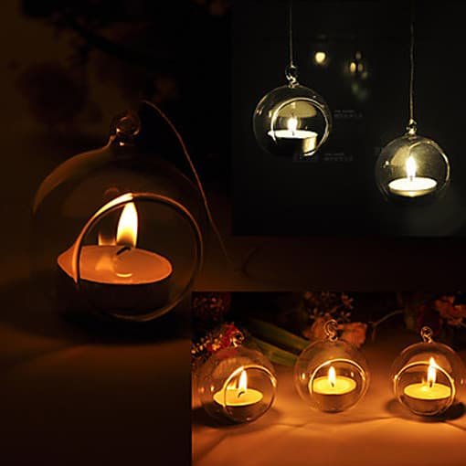 10 x Hanging Clear Glass Ball Tealight Candle Holder - 8cm Diameter / High - Wedding Globe Decoration Terrarium Succulent Plant Mini Garden Holder Decor Craft Gift - V382-CLRBALL8CMX10 V382 CLRBALL8CMX10 144474 03