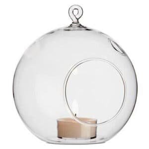 4 x Hanging Clear Glass Ball Tealight Candle Holder - 8cm Diameter / High - Wedding Globe Decoration Terrarium Succulent Plant Mini Garden Holder Decor Craft Gift