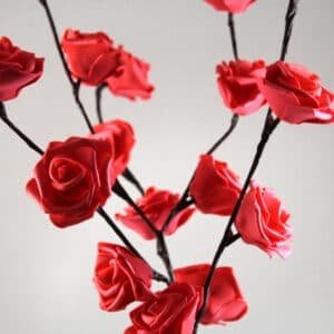 1 Set of 50cm H 20 LED Red Rose Tree Branch Stem Fairy Light Wedding Event Party Function Table Vase Centrepiece Decoration - V382-REDROSESTEMBATT