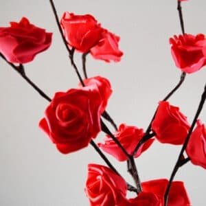 1 Set of 50cm H 20 LED Red Rose Tree Branch Stem Fairy Light Wedding Event Party Function Table Vase Centrepiece Decoration - V382-REDROSESTEMBATT