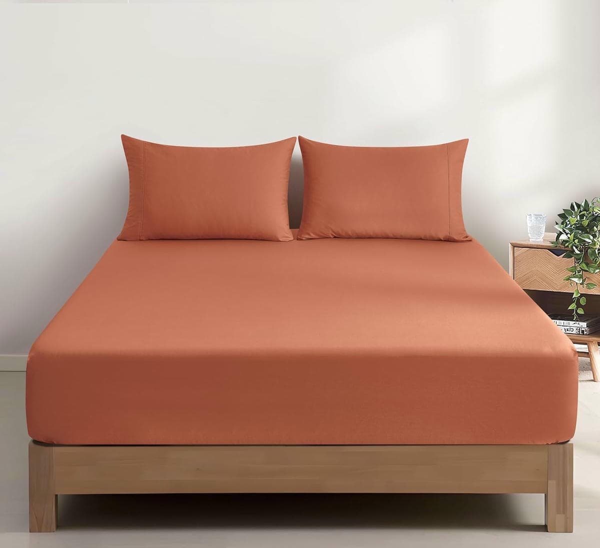 100% Vintage Washed Cotton Fitted Sheet Combo Set – 100% Natural Cotton, Ultra Soft & Breathable – Includes Fitted Sheet & Pillowcases – Machine Washable (Brick, Single) - V439-AFSETWASHB V439 AFSETWASHB 202507150921 00